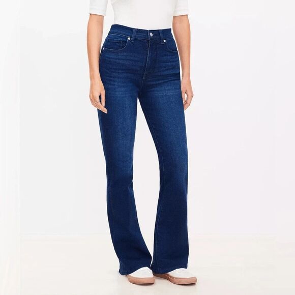 Loft Slim Flare Curvy Fit Jeans Womens 31 12 Blue Dark Wash Stretch NEW - Picture 1 of 12